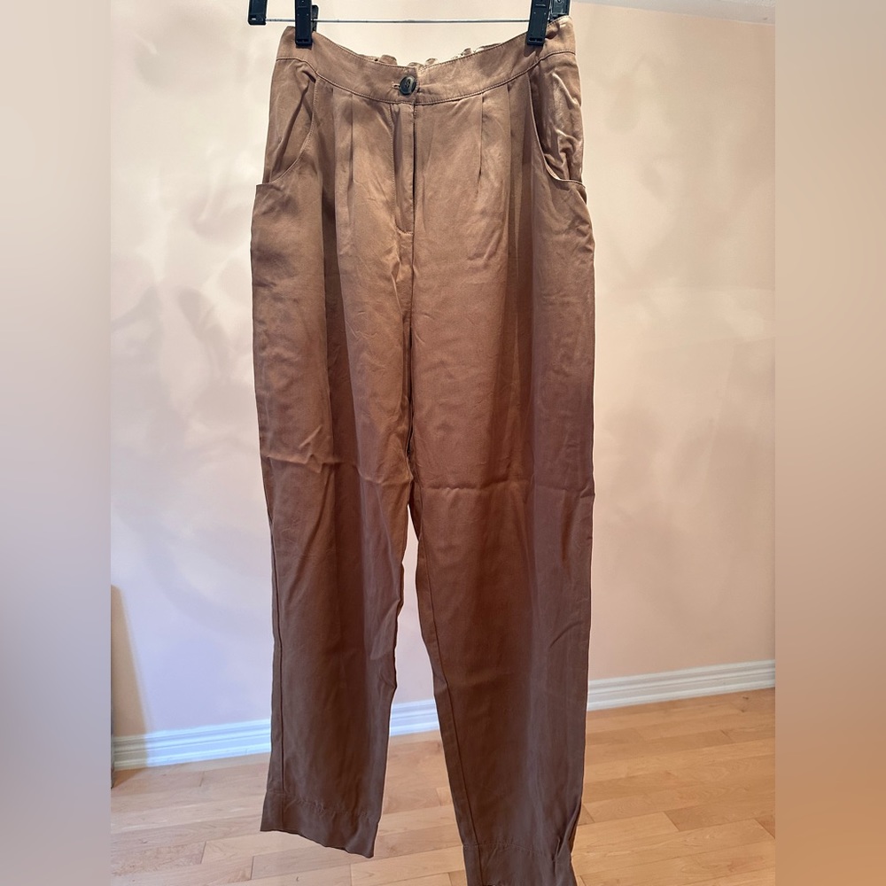 Cotton wide-leg brown pants